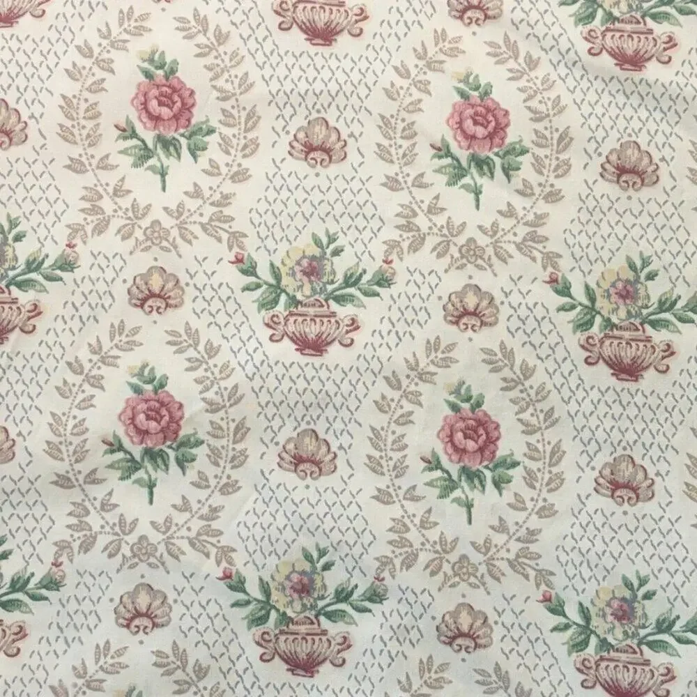 VTG DAN RIVER Colonial Floral Print QUEEN Flat Sheet  Made in USA